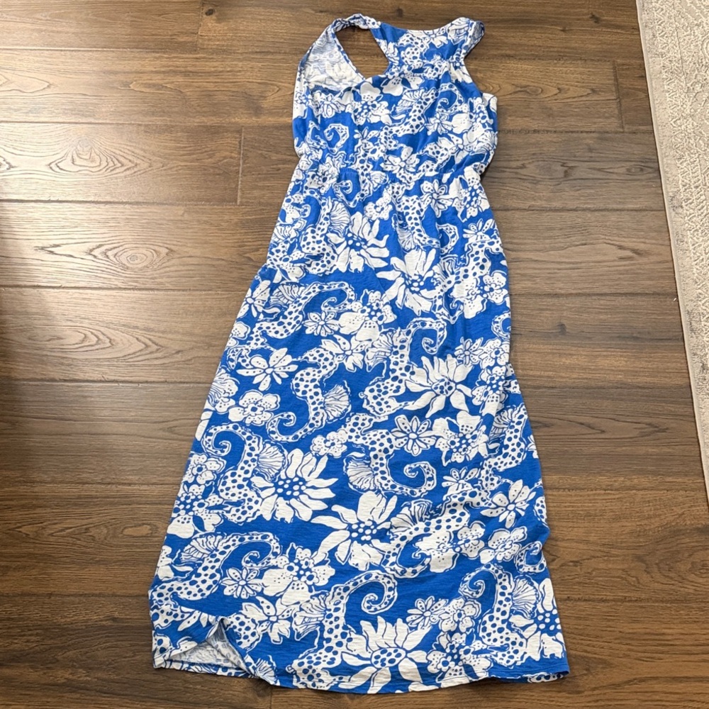 EUC Lilly Pulitzer Blue and White Floral Maxi Dress Size Medium - Picture 2 of 3